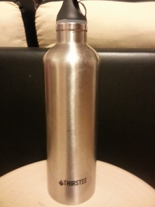 Reusable metal water bottle.
